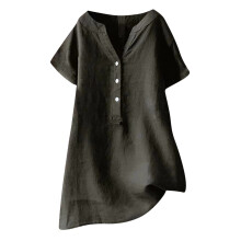 Blusas de verano para mujer, tops de verano, cuello en V, manga larga, holgadas, de algodón y lino, tipo túnica.