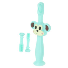Baby Silicone Toothbrush with Gentle Bristles, Easy Grip Handle and Teething Relief Pad Green