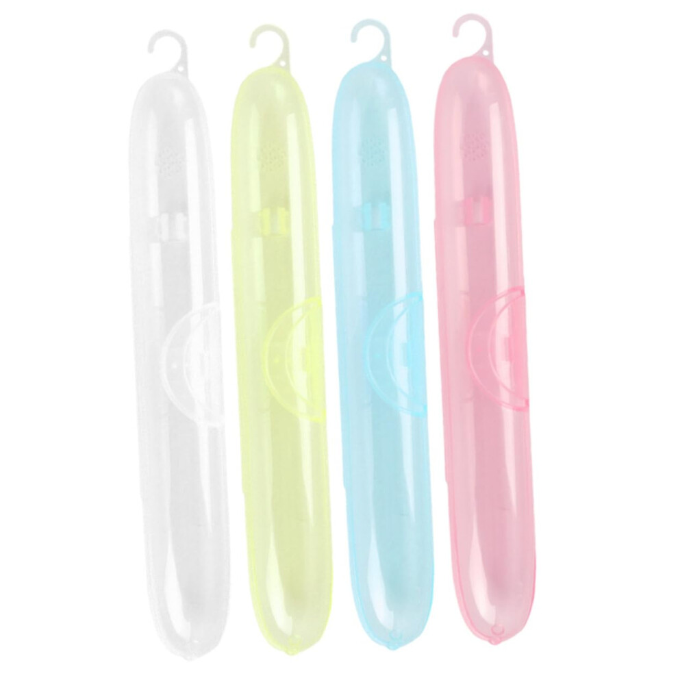 Travel Toothbrush Case Set of 4 Transparent Holders with Secure Closure for Camping and School