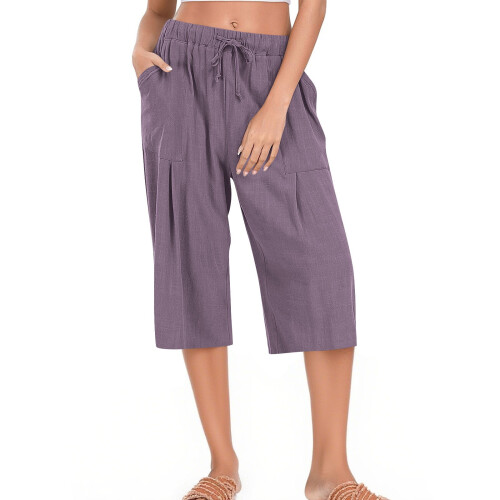 Γυναικεία παντελόνια culottes με κορδόνι και φαρδιά μπατζάκια – Nylon Spandex ματ κοντό 1