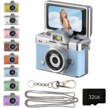 2026 Mini-Digitalkamera, 1,47"-LCD, 1080p, daumengroßer Klappbildschirm, Retro-Schlüsselanhängerkamera mit 32 GB Speicher – Blau, für Reisen
