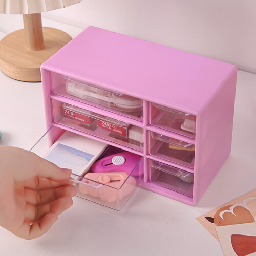 Mini Desktop Drawer Organizer with 6 Clear Drawers, Plastic Desktop Storage Box for Office Home Desktop 1