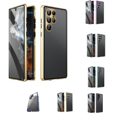 Magnetische, doppelseitige Schutzhülle aus gehärtetem Glas mit Sichtschutz für Samsung S21-25-Serie (Privacy-Gold, kompatibel mit S24Plus)