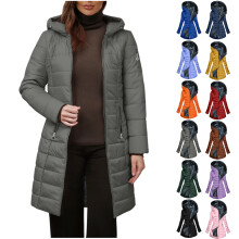 Wintermantel für Damen in Übergrößen, warm, flauschig, mit Reißverschluss, Kapuze und langen Ärmeln