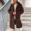 Γυναικείο παλτό Shearling με μακριά μανίκια, μονόχρωμο πανωφόρι με εγκοπή και πέτο, 2