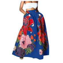 Damen-Maxirock mit hohem Bund, Tasche, sommerlichem Boho-Strandrock mit Blumenmuster für Damen