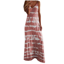 Robe d'été pour femme, sans manches, à rayures, col en V, style décontracté, taille basse.