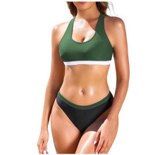 Damen-Badeanzug-Set, farblich abgesetzter, hochtaillierter, bedruckter Badeanzug, konservativ und Bikini, zweiteiliges Set für den Strandurlaub.