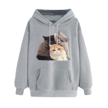 Grijze dameshoodie met lange mouwen en trekkoord, losse casual trui, Valentijnsdagcadeau voor haar