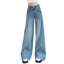 Jeans für Damen, weit geschnitten, lässig, hochtailliert, dehnbar, gerades Bein, lockere Jeans
