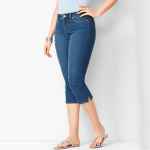 Capri Jeans til kvinder Højtaljede Slim Capri Denimbukser med Lommer Stretch Casual Sommer Cropped Bukser Mørkeblå