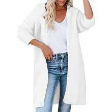 Cardigan til kvinder Letvægts Plusstørrelse Ensfarvet Afslappet Strikket Løs Lang Sweater Frakke Hvid