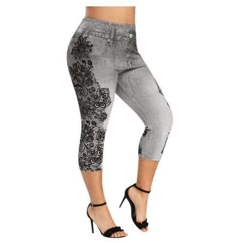 Καλοκαιρινά Capri Plus Size για γυναίκες, Μοντέρνα γυναικεία κολάν με τζιν πάνελ, 1