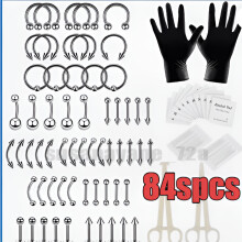 ACDANC84PCS piercing ékszerkészlet – 316L rozsdamentes acél, kompatibilis a szeptummal, hassal, nyelvvel, tragusszal, mellbimbóval, orral és