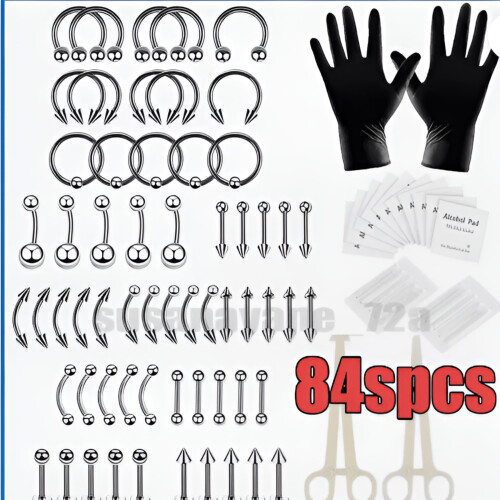 Σετ κοσμημάτων piercing ACDANC84PCS – Ανοξείδωτο ατσάλι 316L, Συμβατό με διάφραγμα, κοιλιά,