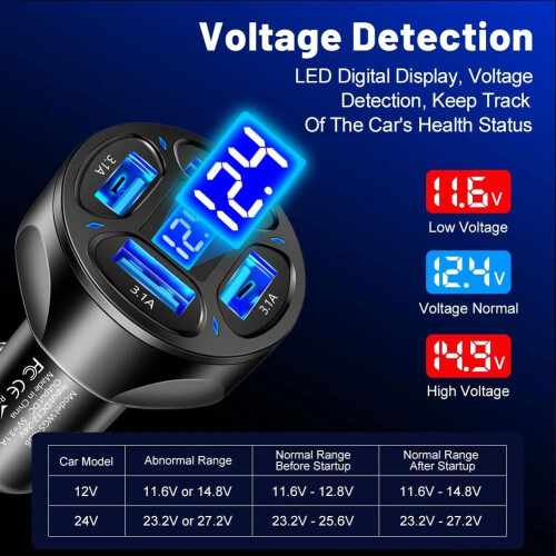 Φορτιστές αυτοκινήτου 4in1QC3.0 4Port USB Γρήγορος προσαρμογέας γρήγορης φόρτισης 1