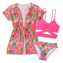 Sraith Tankini Snámha 3 phíosa do Chailíní do Pháistí + Bun + Cóta Snámha