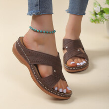Sandale cu platformă pentru femei, cu suport pentru arc, pantofi casual, culoare solidă, cu toc jos, sandale ortopedice la modă, antiderapante