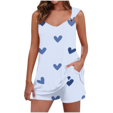 2-delt damepyjamassæt med hjerteprint og blødt, ærmeløst cami-top og shorts til valentinsdag, pyjamassæt, hjemmetøjssæt S-2XL
