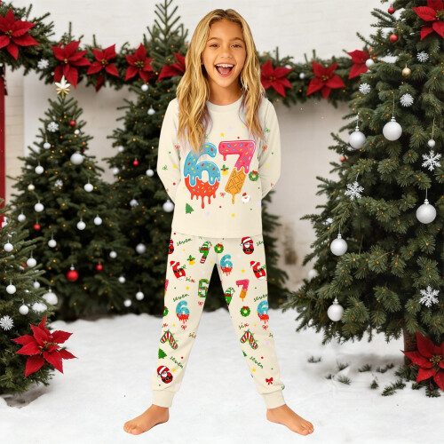 Julepyjamassæt med lange ærmer Beige3Y 1