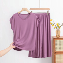 Ensemble pyjama femme ample, haut à col rond et short, pyjama d'été