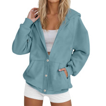 Warmer, einfarbiger Damen-Hoodie mit Kordelzug und Taschen, Grün, XXL – Herbst/Winter, drinnen und draußen, reisetauglich