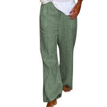 Pantaloni de in pentru femei, pantaloni de plajă de vară cu talie înaltă, pantaloni de plajă cu dungi din bumbac și in, lejer, la modă,
