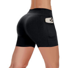 Calções de ciclismo femininos com bolsos, calças de ioga, calções de ioga respiráveis e justos para fitness e corrida.