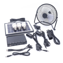 Kit de Iluminação Solar DENEST com 3 Lâmpadas LED, 1 Ventilador e 1 Painel Solar
