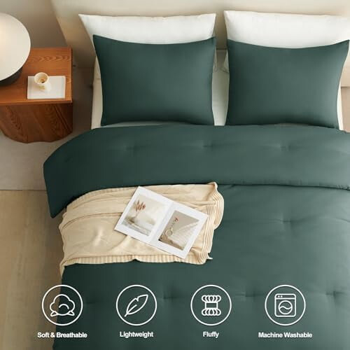 Queen Comforter Set Forest Green 3-Piece Down Alternative 2
