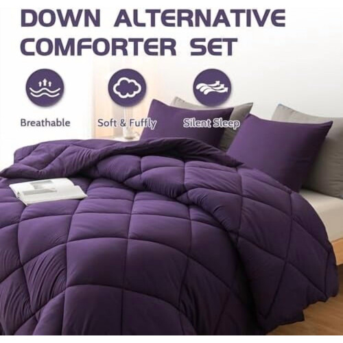 Full Comforter Set Quilted Down Alternative 3 pcs Purple 1