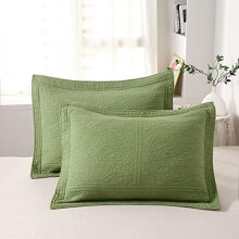 Taie d'oreiller matelassée 100 % coton, imprimé floral (standard, vert olive)