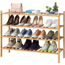 Schoenenrek, 4-laags lang schoenenrek voor de hal, schoenenrek van bamboehout voor kast en gang, 84 cm lang | Mooi | Functioneel | Stevig | Duurzaam