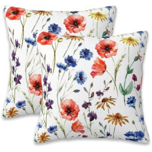 Lot de 2 housses de coussin à motifs de fleurs sauvages, 45 x 45 cm, polyester