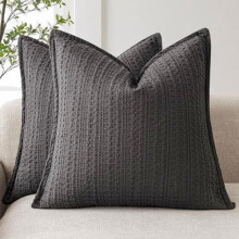 Housses de coussin européennes 2222" en coton gris foncé à tissage gaufré (lot de 2), compatibles avec les coussins européens