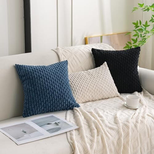 Conjunto de 4 capas de almofada em veludo cotelê bege-marrom, 45x45 cm (18x18 polegadas) 1
