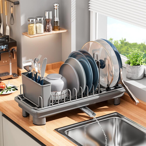 Stainless Steel Dish Drying Rack with Removable Cutlery