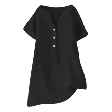 Femei vară topuri V-neck mânecă lungă nasture bumbac in tunică tricouri de vară bluză bluză