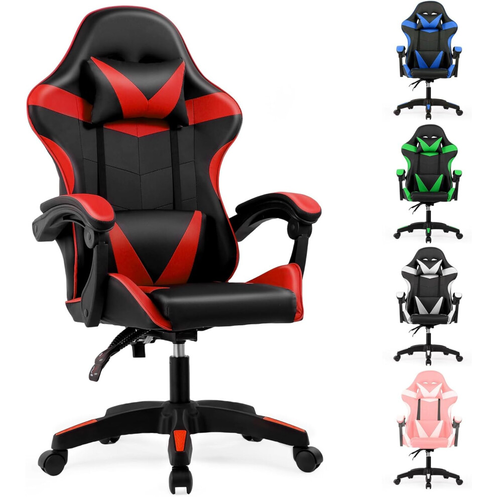 Lishetimig Ergonomic Gaming Chair W/ Lumbar & Headrest Red