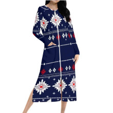 Weihnachtliches Damen-Nachthemd mit Elch- und Schneeflockenmuster, gemütliches Loungewear-Kleid für die Feiertage, langärmeliges Raglan-Nachthemd