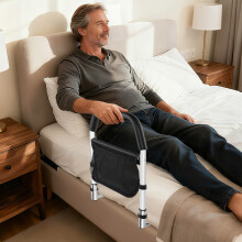 Bed Assist Rail for Elderly Disabled Safety Bed Rail with Storage Pocket Fall Prevention Guardrail for Adults, Seniors | Sturdy Steel Bedside Handrail