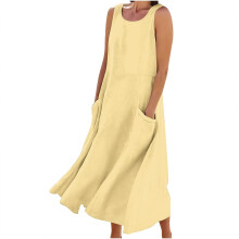 Zomerjurk voor dames, effen, mouwloos, losvallend, casual, lang model met zakken.