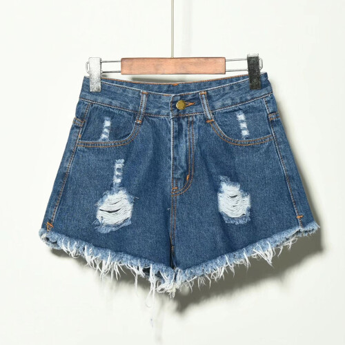 Stretchy denimshorts med lomme i mørkeblå til dame 1