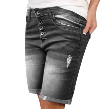 Shorts jeans femininos, bermudas jeans de cintura alta, azul escuro feminino com elástico na cintura, sexy e moderno, cinza.