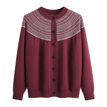 Cardigã feminino de tricô com bordado de urso, gola redonda, frente aberta – estilo outono/inverno (tamanho único)