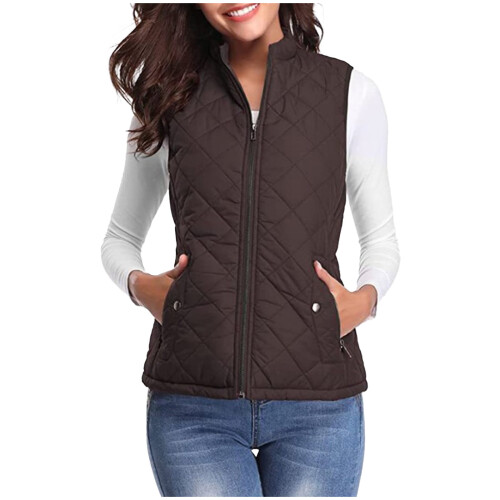 Vest for Women Winter Fall Basic Button Vest Solid Keep Warm Sleeveless Jacket with Pocket,Coffee