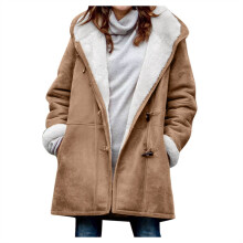 Damen-Winterparka mit Sherpa-Futter und Kapuze, langer Cabanmantel aus Wildlederimitat, Übergrößen S-5XL – Geeignet für kaltes Wetter
