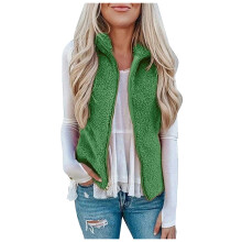 Women Pocket Zipper Solid Color Jacket Plush Sleeveless Lapel Vest Loose Coat Women's Jackets Lightweight Casual Jackets for Juniors