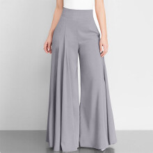 Széles szárú női nadrágok, magas derekú női culottes-nadrágok, lezser, kényelmes, zsebes, laza nadrágok, szürke