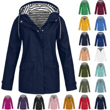 Dames casual effen jas outdoor plus size regenjas met trekkoord en ritssluiting, capuchon, winddichte topjas met zakken